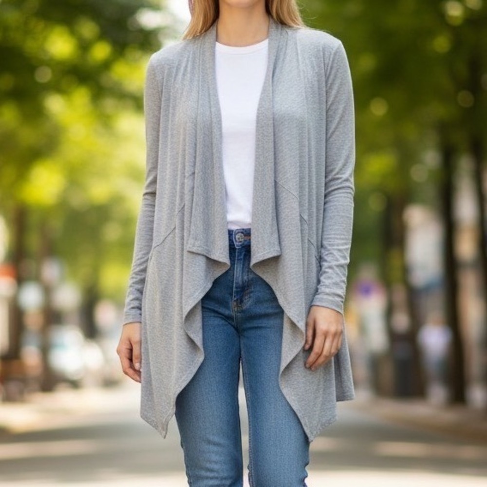 AB Studio Cardigan M Heather Grey NEW lightweight open front career minimalist